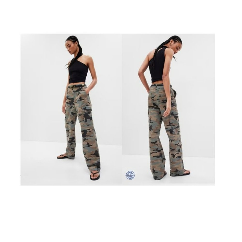 NWT Gap Petite 00 Loose Khaki Cargo Pants with Washwell-Multi